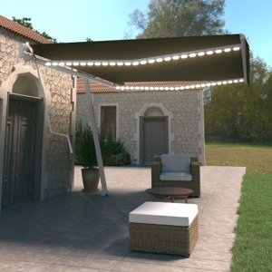 vidaXL Automatická markíza, LED a senzor vetra 500x350 cm, antracitová