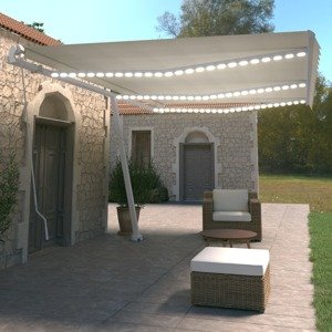 vidaXL Ručne zaťahovacia markíza s LED 600x350 cm krémová