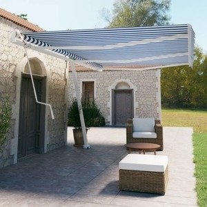 vidaXL Samostatne stojaca automatická markíza 600x350 cm modro-biela