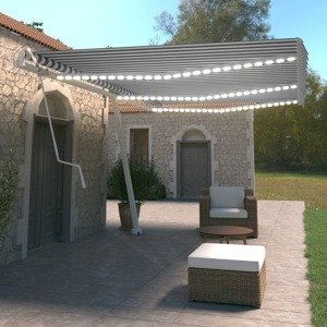 vidaXL Automatická markíza, LED a senzor vetra 600x350 cm, modrá/biela