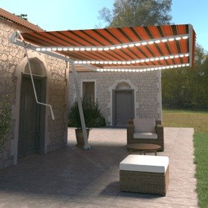 vidaXL Automatická markíza,LED a senzor vetra 600x350cm,oranžová/hnedá