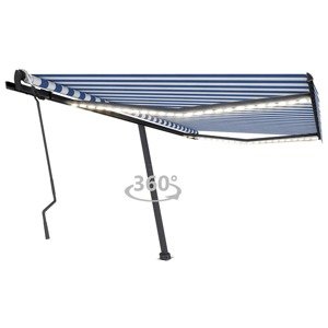 vidaXL Ručne zaťahovacia markíza s LED 450x300 cm modrá a biela