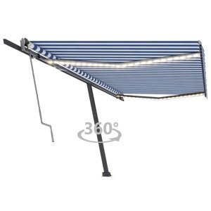 vidaXL Automatická markíza s LED a senzorom vetra 500x300cm modrobiela