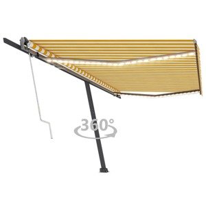 vidaXL Automatická markíza, LED a senzor vetra 500x300 cm, žltá/biela