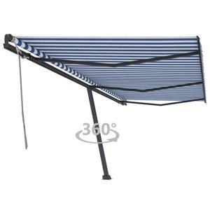 vidaXL Stojaca ručne zaťahovacia markíza 600x300 cm modro-biela