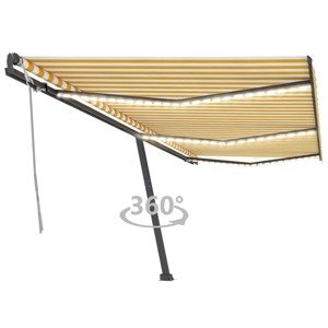vidaXL Ručne zaťahovacia markíza s LED 600x300 cm žltá a biela