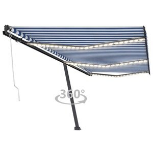 vidaXL Automatická markíza s LED a senzorom vetra 600x300cm modrobiela