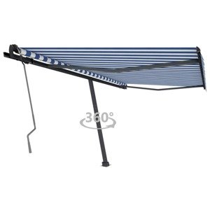 vidaXL Stojaca ručne zaťahovacia markíza 400x350 cm modro-biela