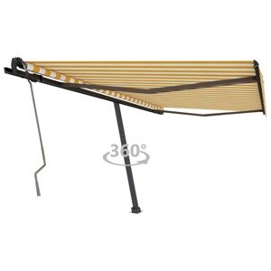 vidaXL Voľne stojaca ručne zaťahovacia markíza 400x350 cm, žlto biela