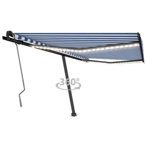 vidaXL Ručne zaťahovacia markíza s LED 400x350 cm modrá a biela