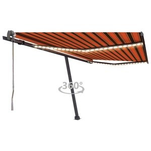 vidaXL Autom. markíza s LED a senzorom vetra 400x350 cm oranžovo-hnedá