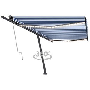 vidaXL Automatická markíza s LED a senzorom vetra 500x350cm modrobiela