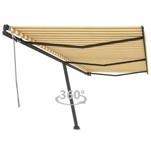 vidaXL Stojaca ručne zaťahovacia markíza 600x350 cm žlto-biela