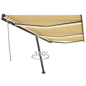 vidaXL Ručne zaťahovacia markíza s LED 600x350 cm žltá a biela