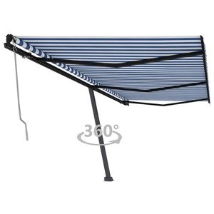 vidaXL Samostatne stojaca automatická markíza 600x350 cm modro-biela