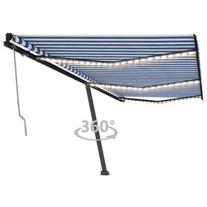 vidaXL Automatická markíza, LED a senzor vetra 600x350 cm, modrá/biela