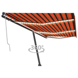 vidaXL Automatická markíza,LED a senzor vetra 600x350cm,oranžová/hnedá