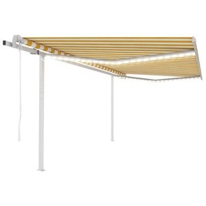 vidaXL Automatická markíza, LED a senzor vetra 4x3 m, žltá/biela