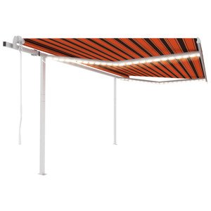vidaXL Automatická markíza, LED a senzor vetra 4x3,5 m, oranžová/hnedá