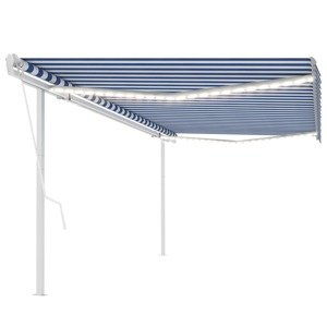 vidaXL Automatická markíza, LED a senzor vetra 5x3,5 m, modrá/biela