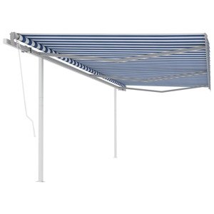 vidaXL Automaticky zaťahovacia markíza so stĺpikmi 6x3,5 m modro-biela