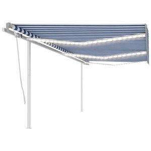 vidaXL Automatická markíza, LED a senzor vetra 6x3,5 m, modrá/biela