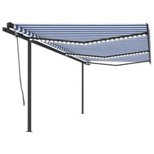 vidaXL Automatická markíza, LED a senzor vetra 6x3 m, modrá/biela