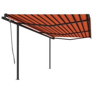 vidaXL Automat. zaťahovacia markíza so stĺpikmi 6x3,5 m oranžovo-hnedá