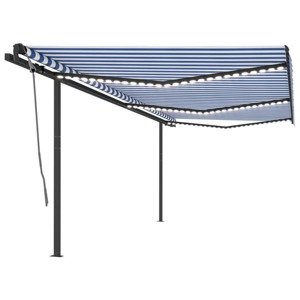 vidaXL Automatická markíza LED a senzor vetra 6x3,5 m modrá a biela