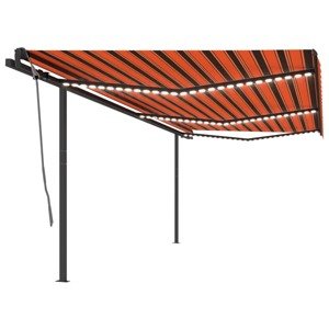 vidaXL Automatická markíza, LED a senzor vetra 6x3,5 m, oranžová/hnedá