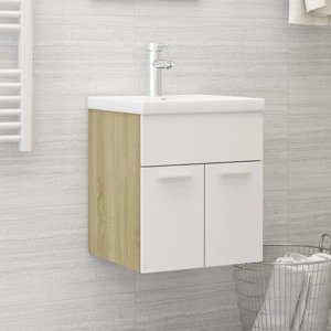 vidaXL Skrinka so vstavaným umývadlom, biela+sonoma, kompozitné drevo
