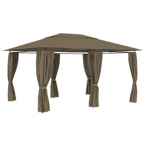vidaXL Záhradný prístrešok so závesmi 4x3 m sivohnedý 180 g/m²
