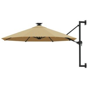 vidaXL Nástenný záhradný slnečník s LED 300 cm, sivohnedý