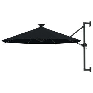 vidaXL Nástenný záhradný slnečník s LED 300 cm, čierny