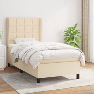 vidaXL Posteľný rám boxspring s matracom krémový 90x190 cm látka