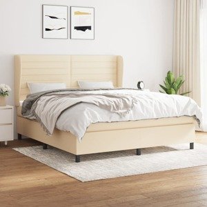 vidaXL Posteľný rám boxspring s matracom krémový 180x200 cm látka