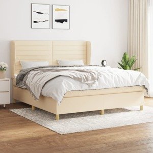 vidaXL Posteľný rám boxspring s matracom krémový 180x200 cm látka
