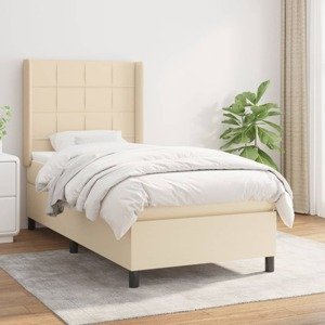 vidaXL Posteľný rám boxspring s matracom krémový 90x190 cm látka