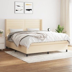 vidaXL Posteľný rám boxspring s matracom krémový 180x200 cm látka