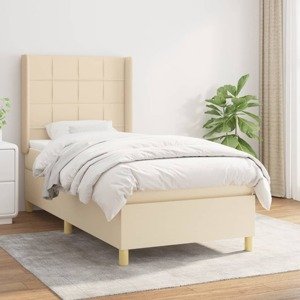 vidaXL Posteľný rám boxspring s matracom krémový 90x190 cm látka