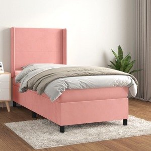 vidaXL Posteľný rám boxsping s matracom ružový 90x190 cm zamat