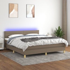 vidaXL Posteľ boxsping s matracom a LED sivohnedá 180x200 cm látka