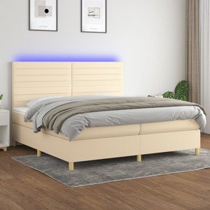 vidaXL Posteľ boxsping s matracom a LED krémová 200x200 cm látka