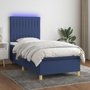 vidaXL Posteľ boxsping s matracom a LED modrá 80x200 cm látka