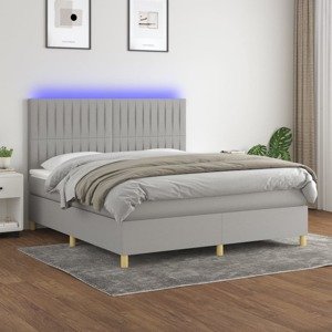 vidaXL Posteľ boxsping s matracom a LED bledosivá 160x200 cm látka