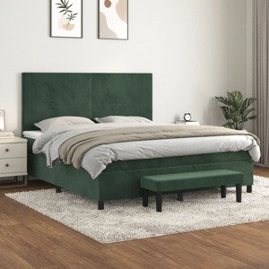 vidaXL Posteľný rám boxsping s matracom tmavozelený 180x200 cm zamat