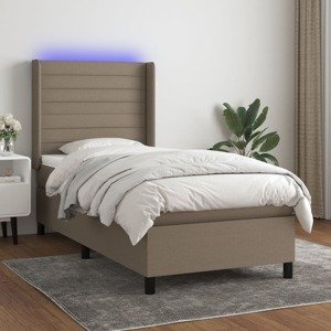 vidaXL Posteľ boxsping s matracom a LED sivohnedá 90x200 cm látka