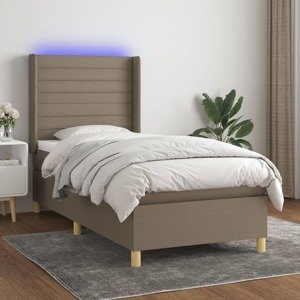 vidaXL Posteľ boxsping s matracom a LED sivohnedá 90x200 cm látka