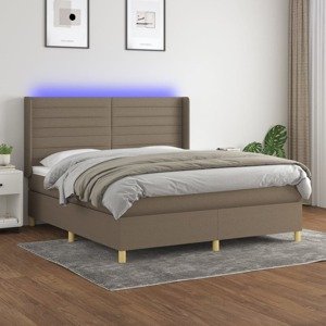 vidaXL Posteľ boxsping s matracom a LED sivohnedá 180x200 cm látka