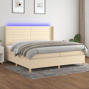 vidaXL Posteľ boxsping s matracom a LED krémová 200x200 cm látka